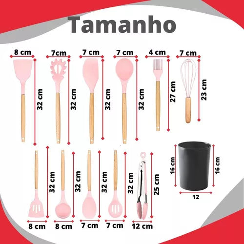 Jogo Utensílios Cozinha De Silicone Colher Espátula Concha Cor Preto