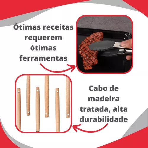 Jogo Utensílios Cozinha De Silicone Colher Espátula Concha Cor Preto